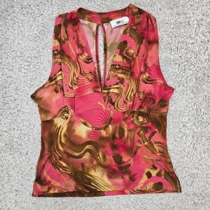 Vtg‎ California Grown Babydoll Top Large Pink Brown Y2K 90s Coquette Retro Artsy